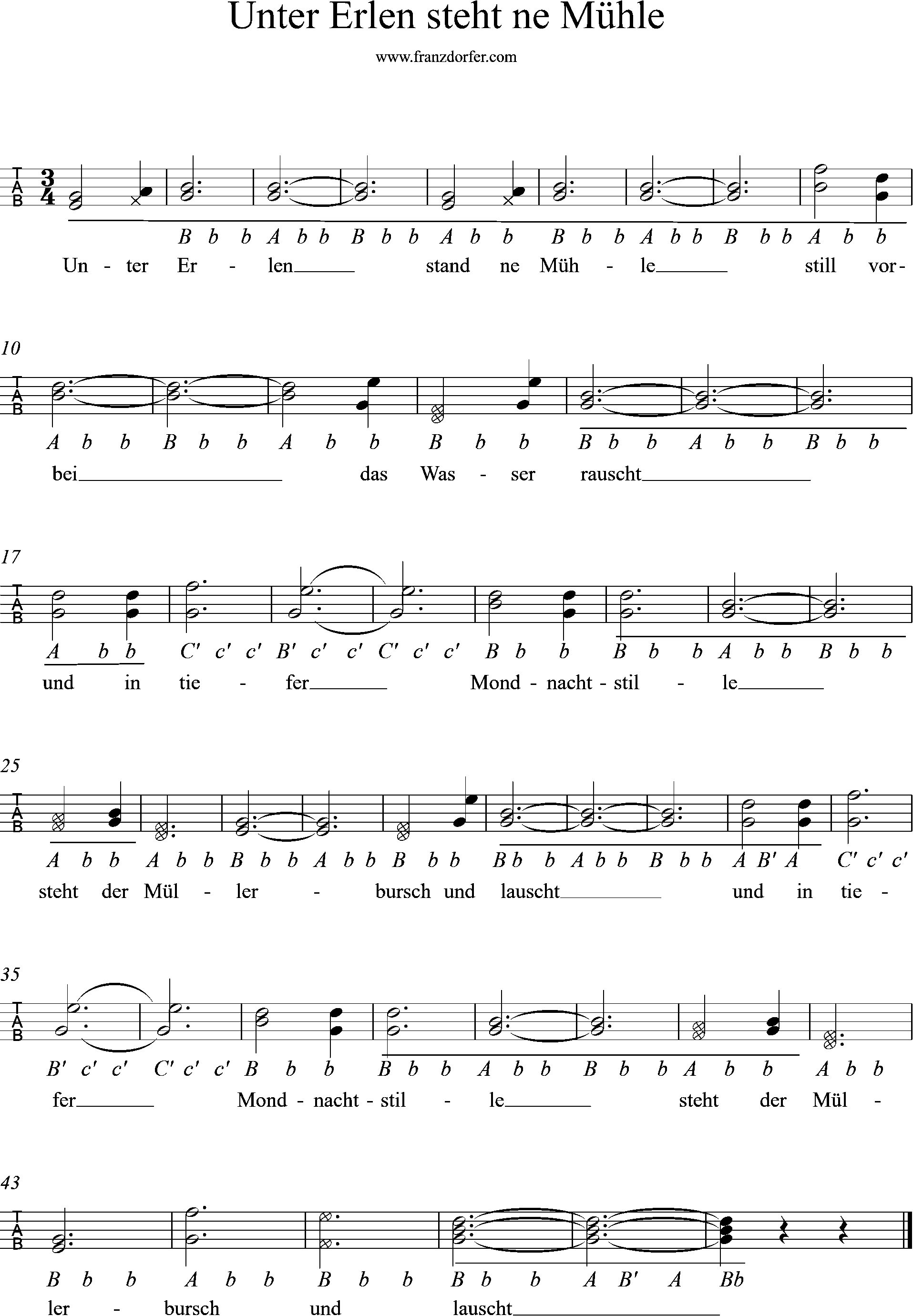 Griffschrift, Ziach, Quetschn- Unter erlen steht ne Mühle Steirische Harmonika, Griffschrift leernen- Unter Erlen steht ne Mühle